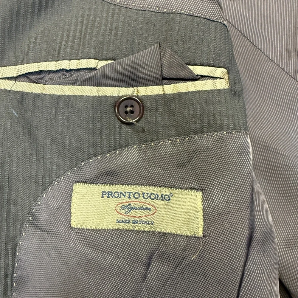 Pronto Uomo Blazer Mens 48L Brown Pinstripe Wool Zignone Italy Sport Coat